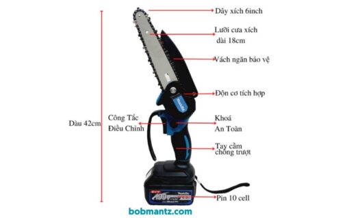 Máy Cưa Xích Cầm Tay Makita 199V Lõi Đồng Dây Xích Dài 18Cm Dùng Pin Tiện Lợi